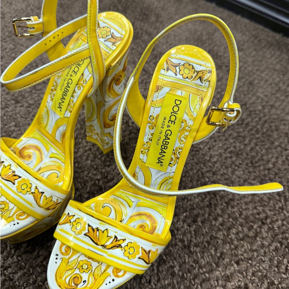 Versace Yellow and White Patterned Platform Sanda… - image 5